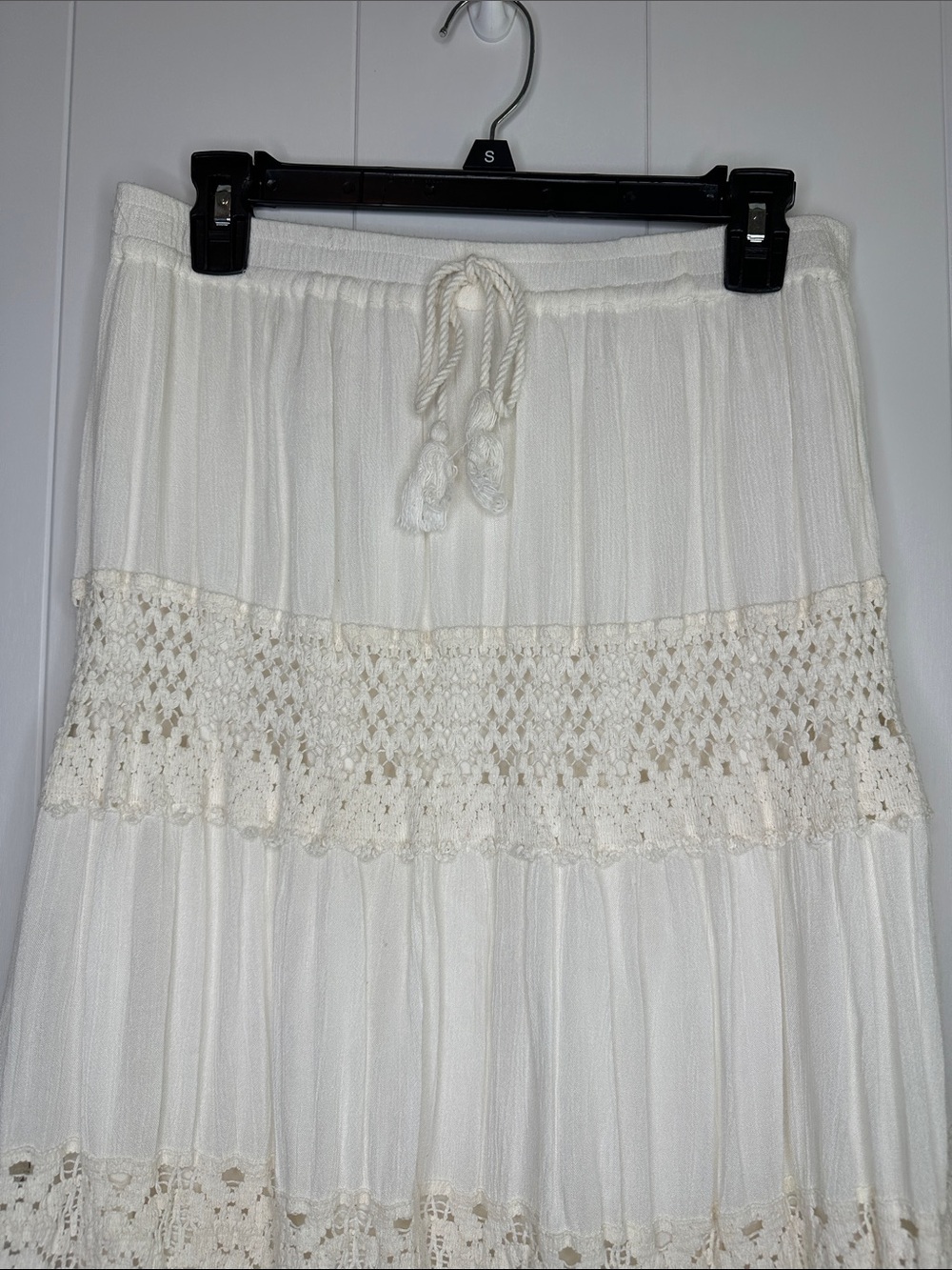 Boho Crochet Tiered Maxi Skirt - Cream Size Large - Picture 2 of 6